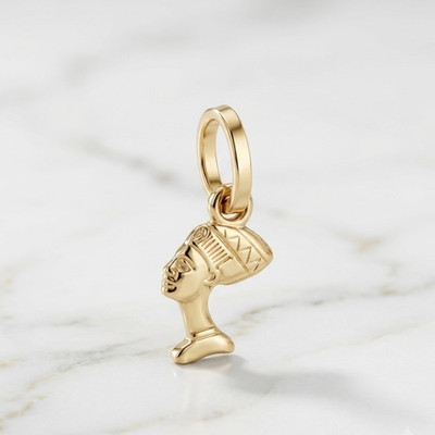 3D kleine kleine ägyptische Königin Nofretete Charm Anhänger echt 14K Gelbgold
