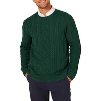 Amazon Essentials Herren Rundhals Pullover 100% Baumwolle Zopfmuster DunkelgrüN