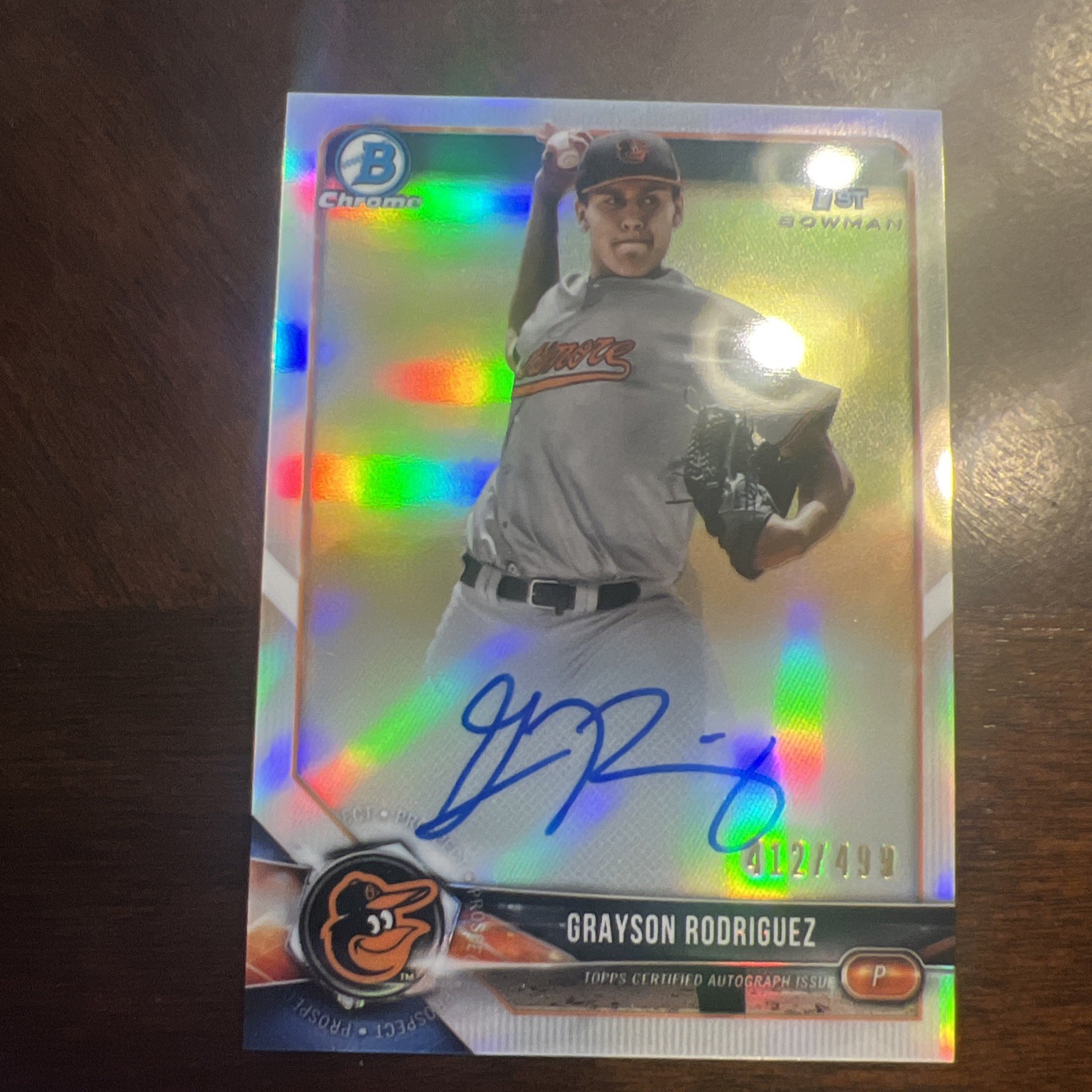 2018 Bowman Draft Grayson Rodriguez Chrome Draft Pick Refractor Auto #/499