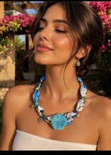 Handcrafted Multicolor Blue Fabric Flower Cha...