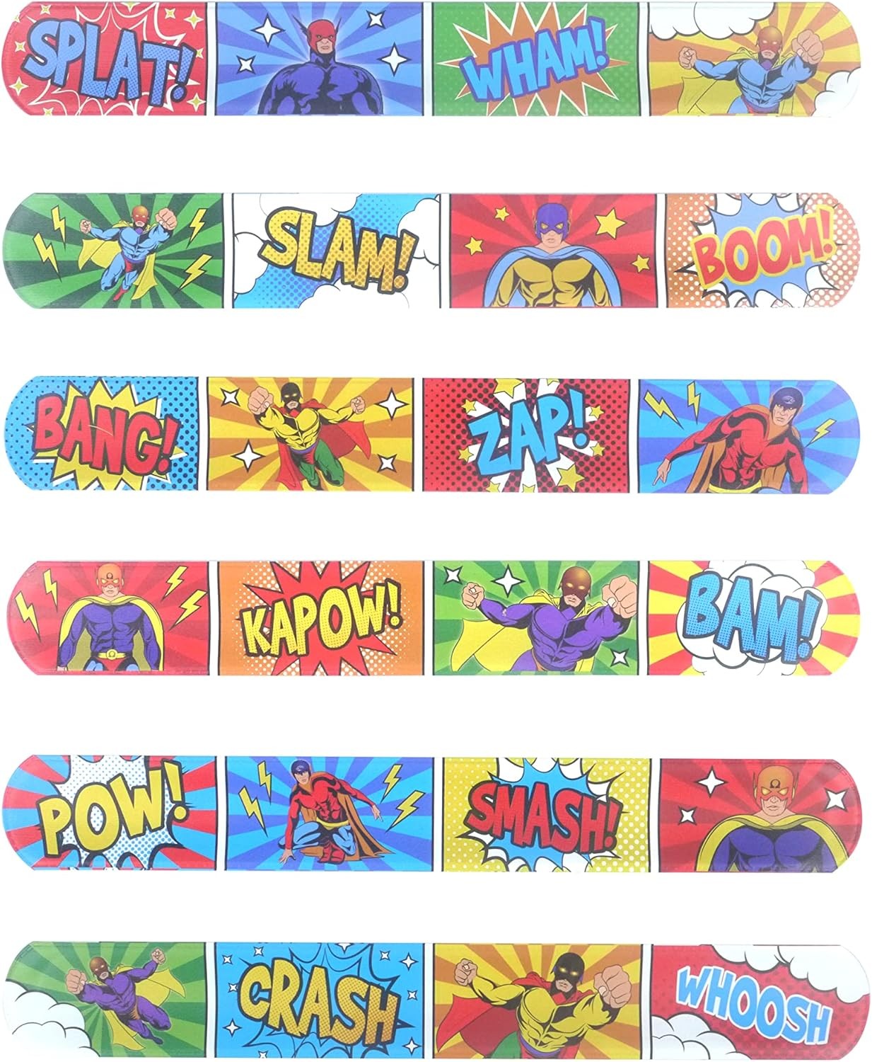 Henbrandt 6 x Superhero Snap Bracelets for Kids Party Bag Fillers Slap Bracelet