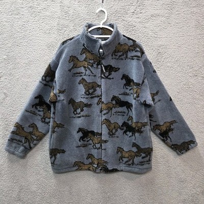 Vintage Black Mountain Horse Fleece Jacket Blue / Grey Size Medium VTG 90s