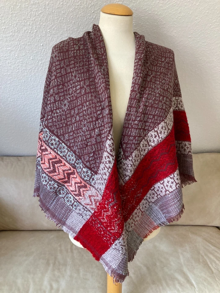 Stylish Dekorativ Damen XXL Strick Woll Schal Tuch ROT Töne extrem Weich Viskose - Bild 1 von 4