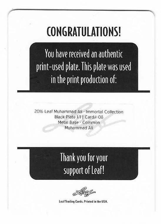 MUHAMMAD ALI 2016 Leaf Immortal Collection Black PRINTING PLATE #1/1 Butterfly - Image 2 of 2
