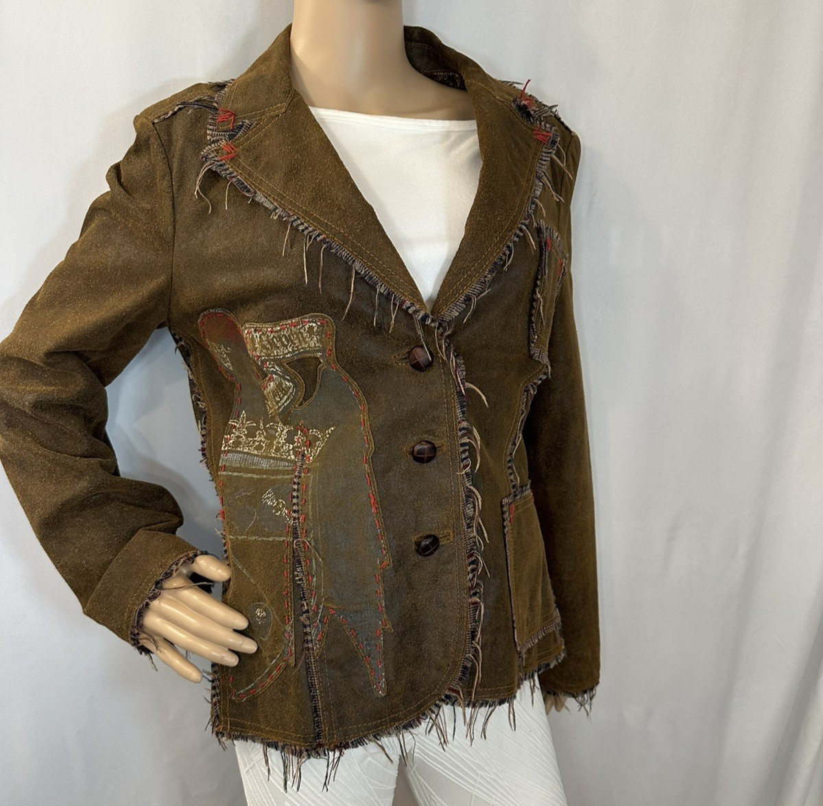 RAW Distressed Leather Blazer Patchwork Design Ra… - image 1