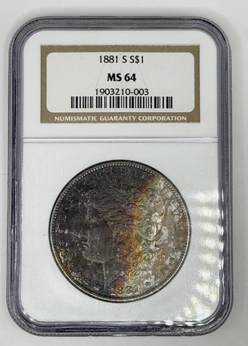 1881-S Morgan Silver Dollar Beautifully Toned MS-64 In Old NGC Soapbox Holder