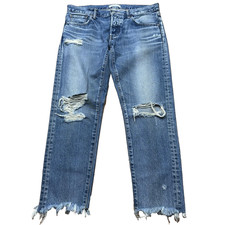 Moussy Vintage Jeans Womens 29 Blue Distressed Button Fly Selvedge Made in Japan