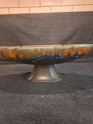 Vtg Haeger 60s #3003 Footed Bowl Compote Vase Peacock 12" Wide