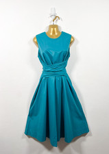 Hobbs Dress Size 14 Blue Midi Twitchill Fit Flare Evening Party Occasion Belted