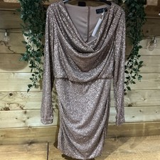 In The Style Rose Gold Sequin Cowl Neck Mini Dress Size 8