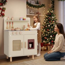 Play Kitchen for Kids, Wooden Pretend Kitchen Playset w/Stove, Accessories