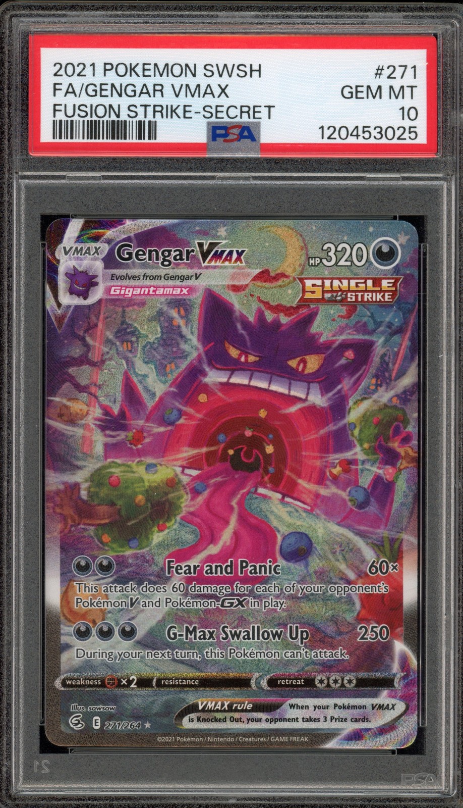 Pokemon Gengar VMAX Fusion Strike Secret Rare Full Alt Art #271 PSA 10 Gem Mint