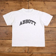 Vintage Abbott T-Shirt L Mens 00s White Short Sleeve Retro College Single Stitch