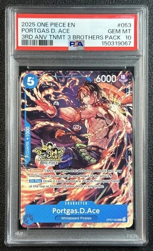 PORTGAS D. ACE PSA 10 2025 ONE PIECE EN #OP07-053 TOURNAMENT 3 BROTHERS 9067