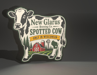 New Glarus Spotted Cow Cow Shaped Sign 3D Printed LED Light-Up Sign Decor Lamp