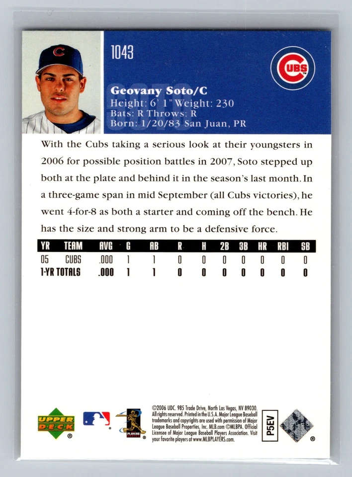 2006 Upper Deck - Geovany Soto #1043 (RC) - Image 2 of 2