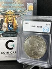 MS 63 1923 P Peace Silver Dollar ICG Golden Blue Toning Rev Superior Luster