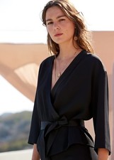 Sezane Angele Kimono Jacket 3/4 Sleeve Blazer Black Size 38 Acetate