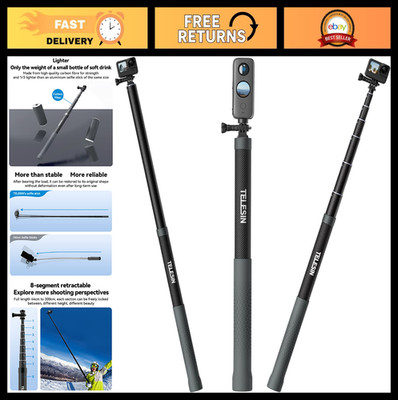 Long Invisible Selfie Stick 118''/3M, Waterproof Carbon Fiber Monopod for GoPro,
