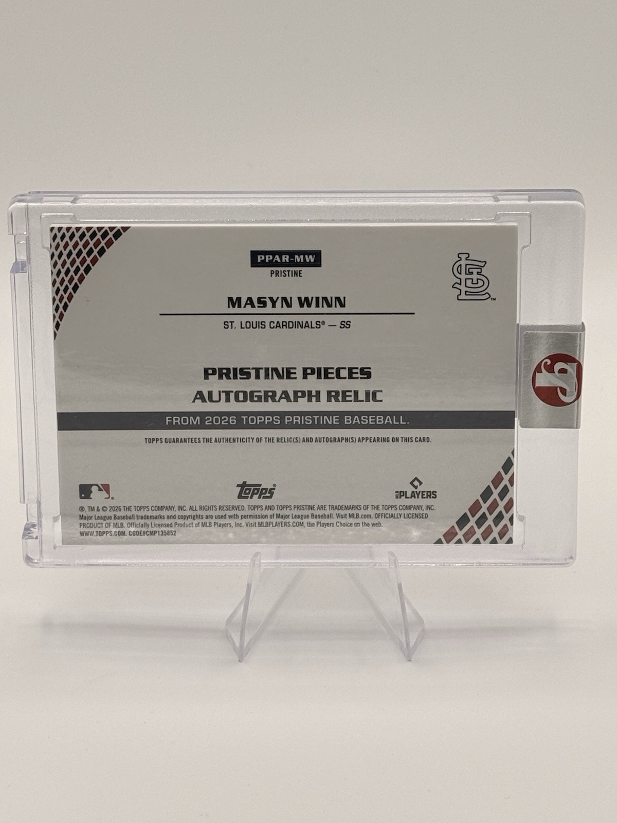 2026 Topps Pristine - Masyn Winn #PPAR-TS Game Used Patch Auto 5/5 Bookend 💎 view 2