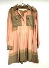 Zara SRPLS 100% Viscose Salmon & Khaki BEIGE Long Sleeve Dress Size XS *VGC*