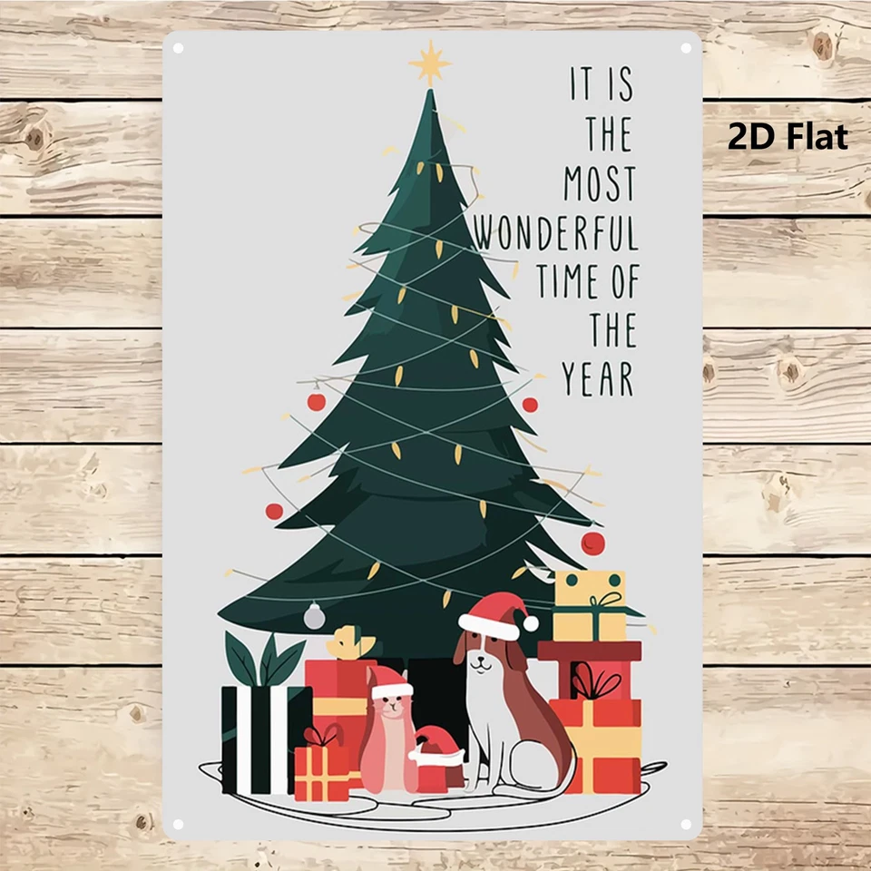 Vintage French Country Metal Sign Frameless Iron Christmas Tree Painting Decor - Image 2 of 4