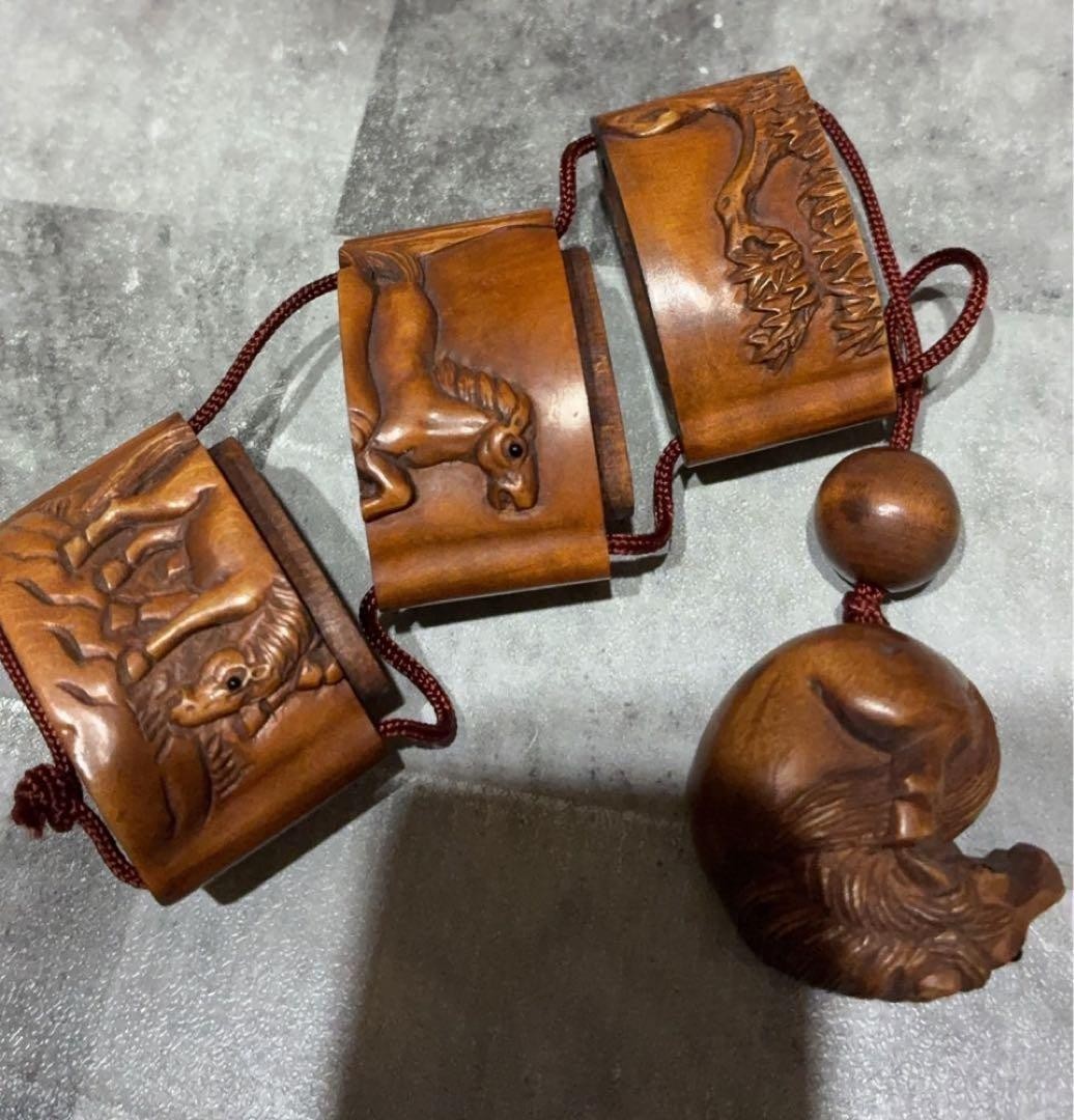 Inro Netsuke Horse Japanese Boxwood carved Antique From Japan