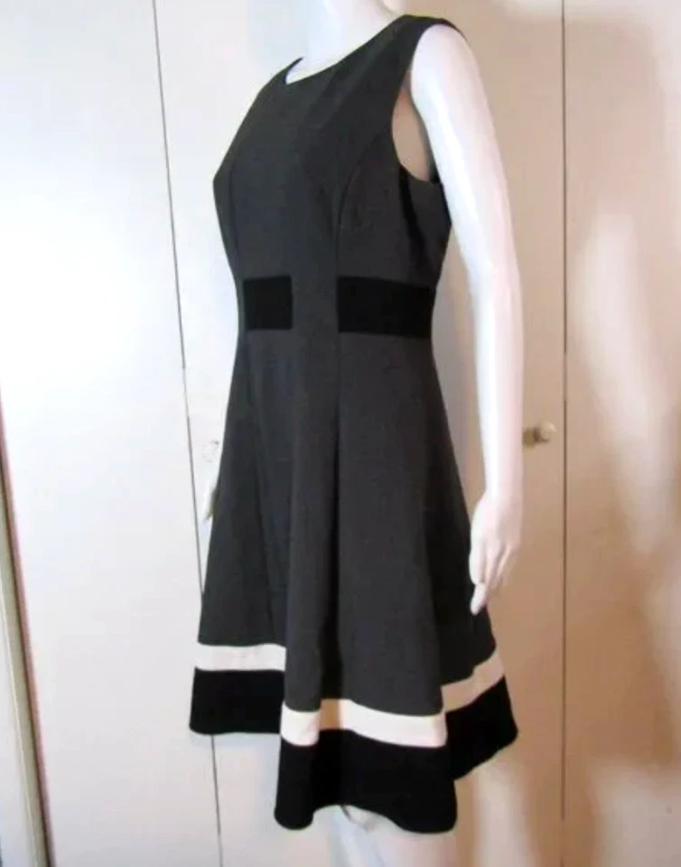 VESTIDO VAINA GRIS CALVIN KLEIN Business o Coctel con Borde Blanco y Negro Talla 8 Foto 3 de 4