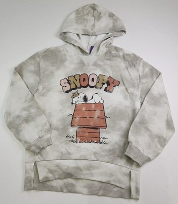 Peanuts Brand Womens Gray Tie Dye Snoopy Doghouse Long Sleeve Hoodie Size XS