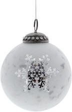 Large 4 in. Glass Snowflake Christmas Ornament Antique Style with Rhinestones