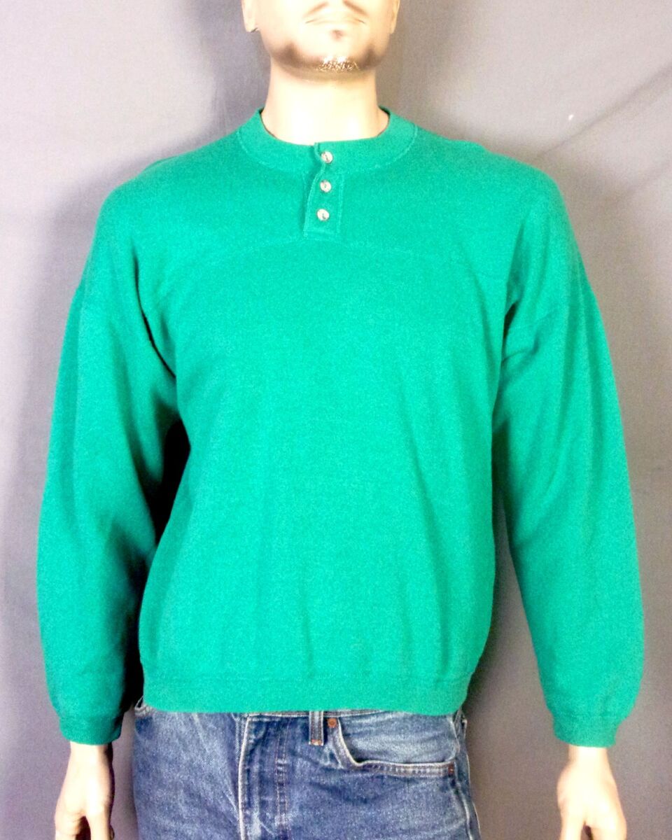 vintage 80s St. John's Bay Men's Green Henley Collar vintage 80s St. John's Bay Men's Green Henley Collar