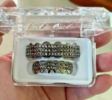 Custom Fit Iced CZ Gun Metal Teeth Grillz Set Mold at Home. No Dentist Needed.