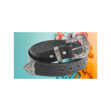 Men's Genuine Blk /Brn Western leather strap belt Amish crafted made in the USA