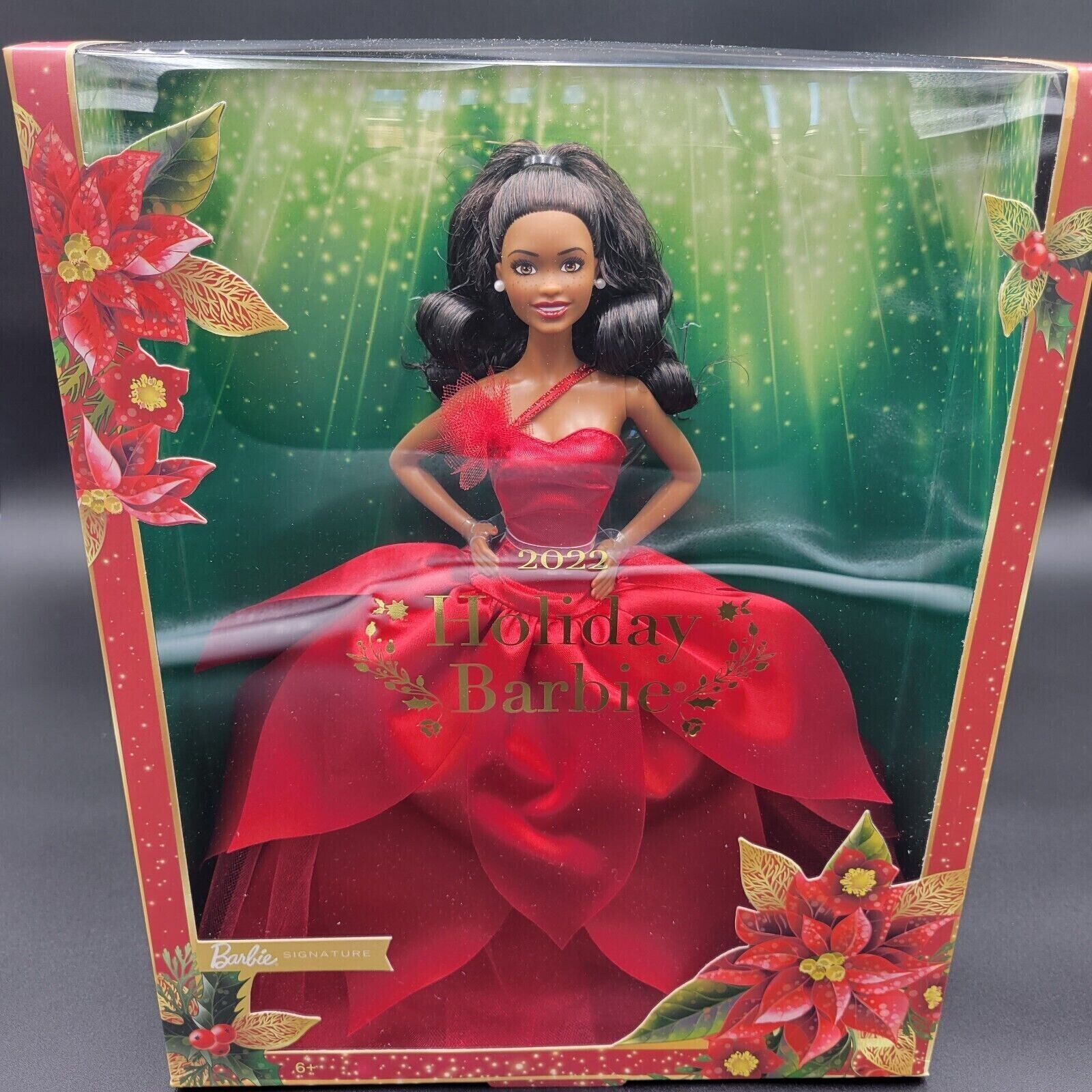 Barbie Signature 2022 Holiday Barbie Doll Black Wavy Hair Skin Brand New in Box 