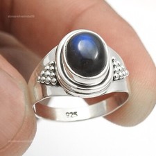 925 Sterling Silver Oval Labradorite Gemstone Bezel Artisan New Band Ring Size 6
