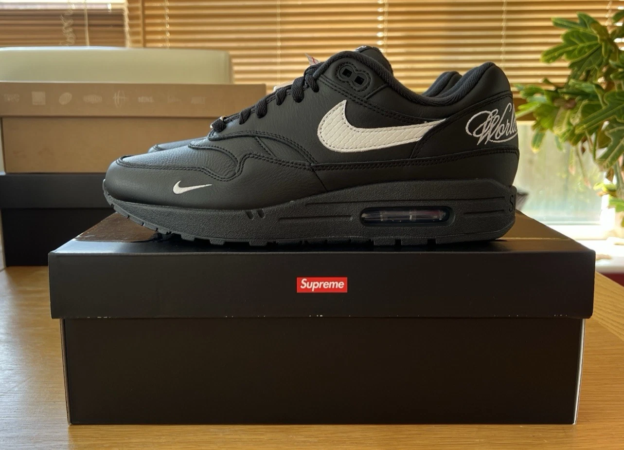 Supreme x Air Max 1 ’87 Noir   UK9   Noir Blanc ✅