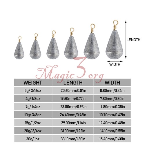 30PCS Pear Sinker Fishing Weights Lead Bass Fishing Tackle Swivel Rig Bass - Picture 8 of 9