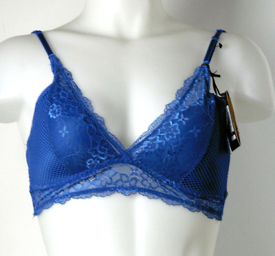 NEW NWT ABS by Allen Schwartz Blue Lace Galloon Padded Bralette M