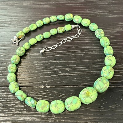 JAY KING Silver 925 16''+3  Mexican Green Turquoise Graduating Nugget Necklace