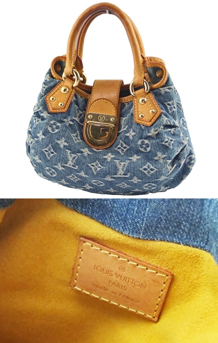 LOUIS VUITTON ルイヴィトン　モノグラム ケース Louis Vuitton M95020 Pleaty Monogram Blue Denim Hand Bag Blue gold