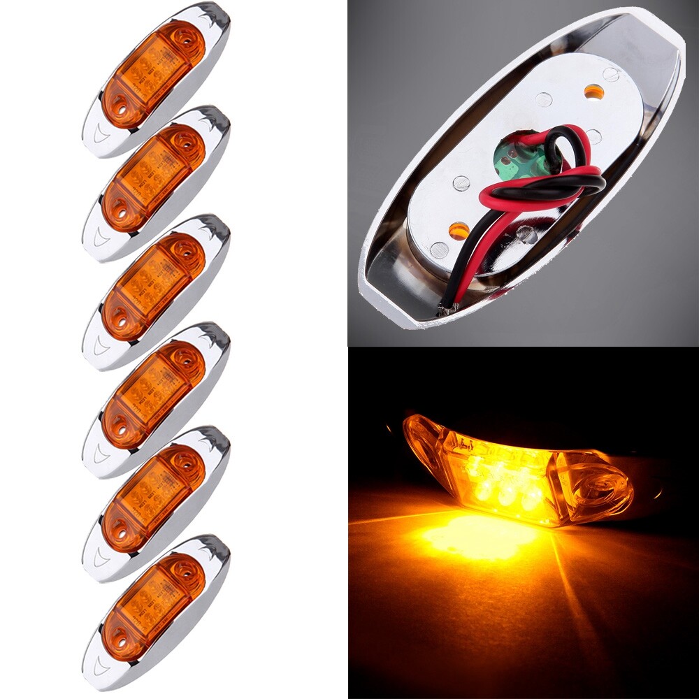 6pcs 12V Waterproof Lens 6 Led Indicator Amber Trailer Truck Side Marker Light