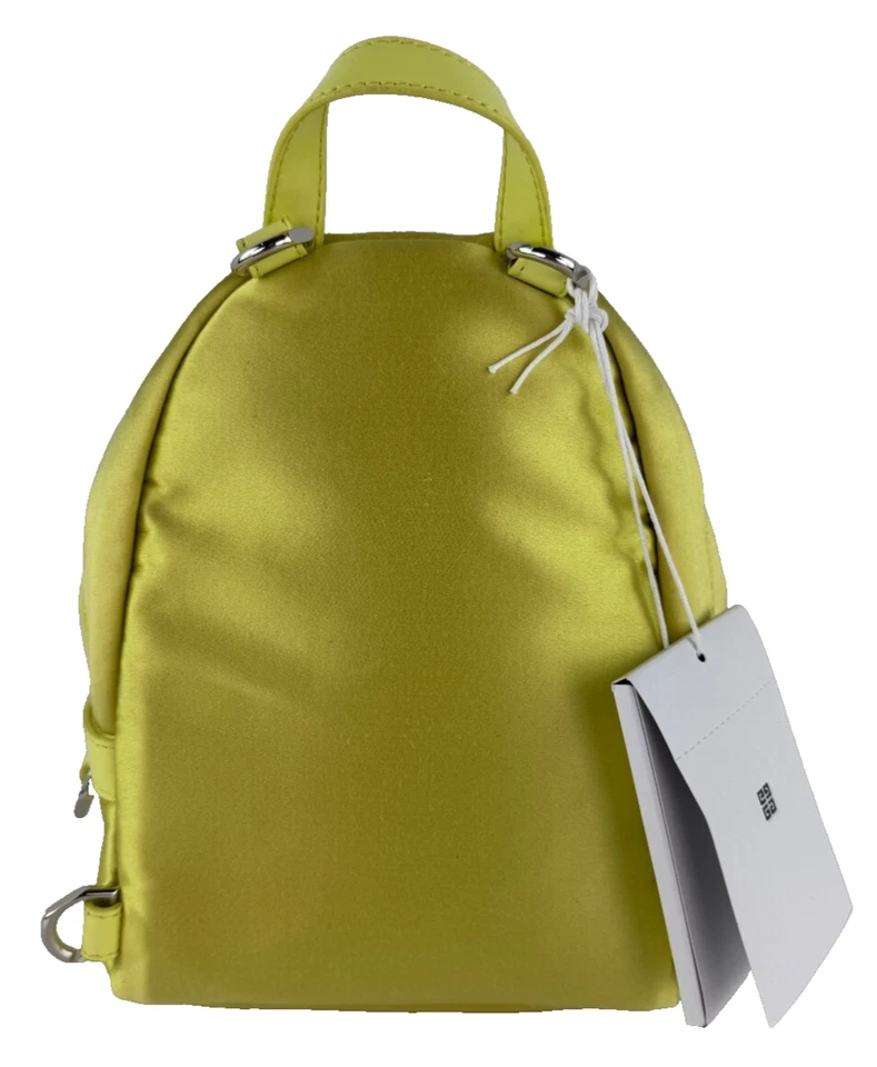 Mini mochila bolsa antipolvo Givenchy nueva con etiquetas 2024 auténtica mezcla de seda amarilla ácida 4G satinada Foto 3 de 4