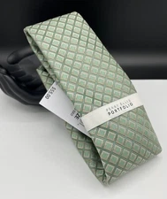 PERRY ELLIS Portfolio Men's 100% Polyester Tie ~ Green ~ Grid ~ MSRP: $55.