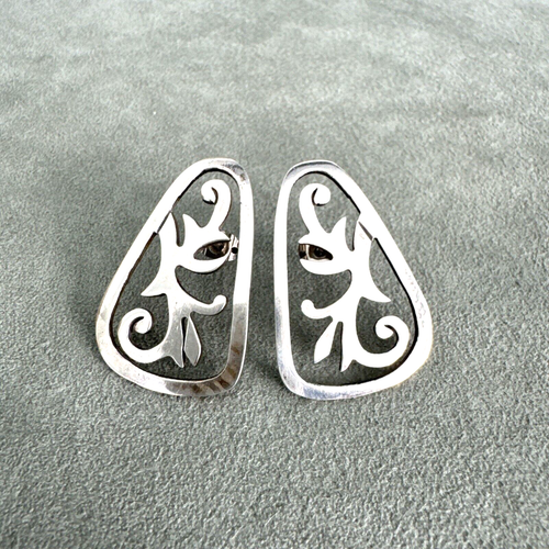 Vintage Modernist Earrings Sterling Silver Scroll Filagree Design TU-12 Mexico - Picture 2 of 10