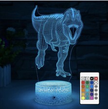 Dinosaur Night Light T-Rex 3D Illusion 7 Colors Changing Lamp with Black Base
