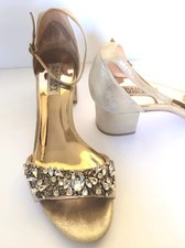 Badgley Mischka rhinestone Jewels Gold Heels Ankle Strap sandals Women size 8