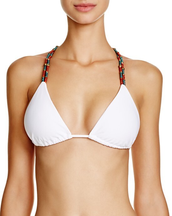 SOFIA by ViX SOID WHITE EMBELLISHED STRINGS TRIANGLE BIKINI