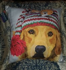 Christmas Golden Retriever Dog Pillow With Tags - Two Can Art