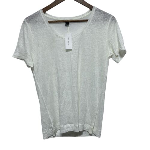 Ann Taylor Top Womens L White Linen Short sleeve Lightweight TShirt