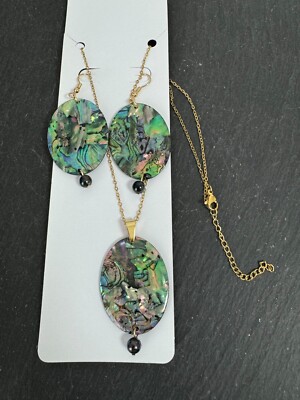 Abalone Schmuck Set Anhänger + Kette +  Ohrringe  Ausverkaufpreis